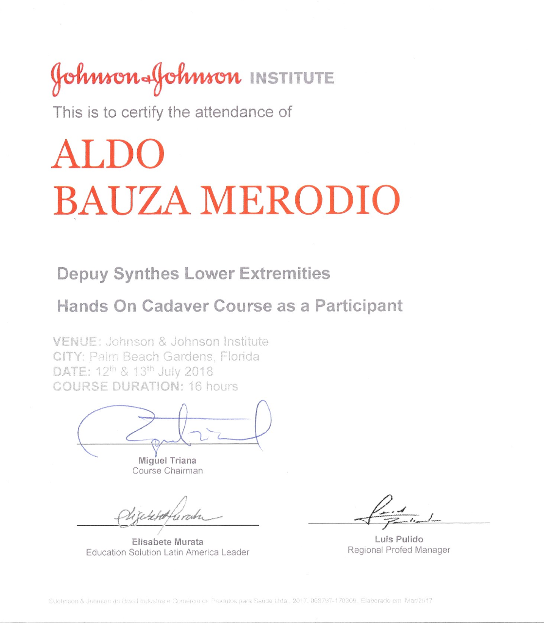 Fracturas de Extremidad Pélvica, En el Instituto Johnson & Johnson en Palm Beach, Florida